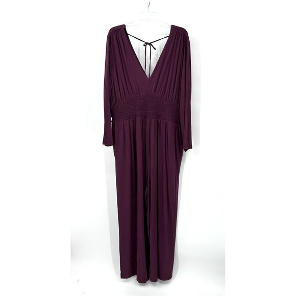 NEW OLD NAVY jumpsuit v neck wide leg knit waist defined cherry bark plus XXL - Picture 2 of 14